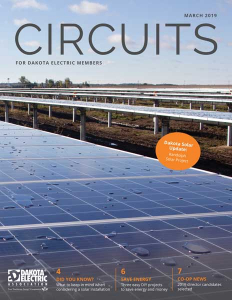 Cover of the March issue of Circuits with a photo of the Randolph solar panels