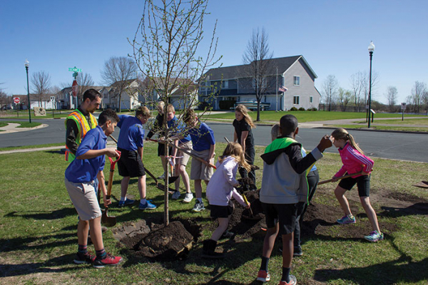 Group of kids planting tree