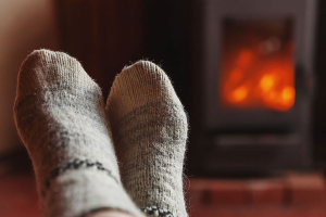 Socks by fireplace