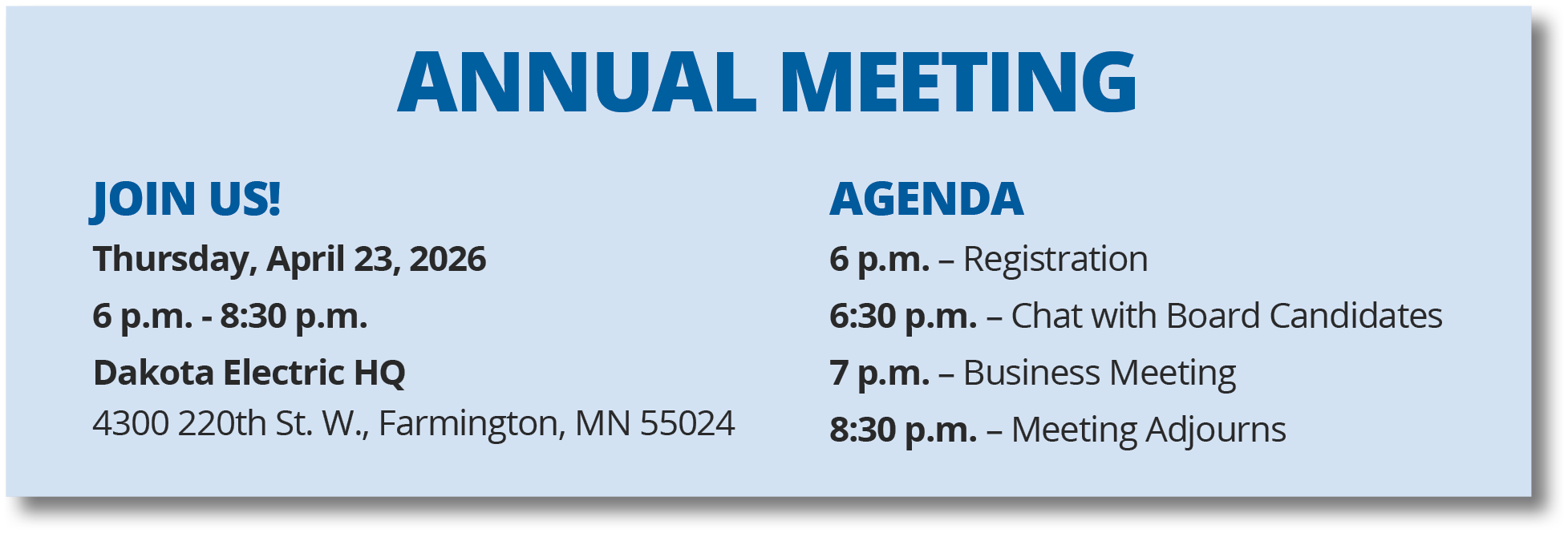 2026 Annual Meeting Schedule
